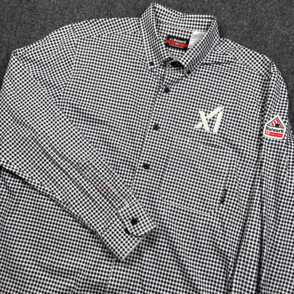 Bulwark FR Shirt Mens L Black Gingham xAI Logo CAT 2 NFPA 2112
